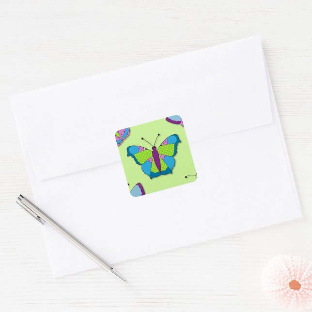 Patchwork Butterfly Pattern on Green Square Sticker (Creator Uploaded)