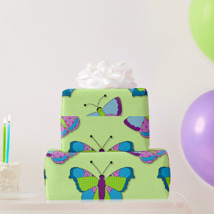 Patchwork Butterfly Pattern on Green Wrapping Paper