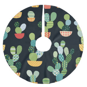 Patchwork Cactus Plants Seamless Pattern Brushed Polyester Tree Skirt