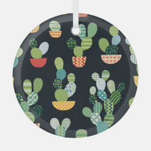 Patchwork Cactus Plants Seamless Pattern Glass Tree Decoration