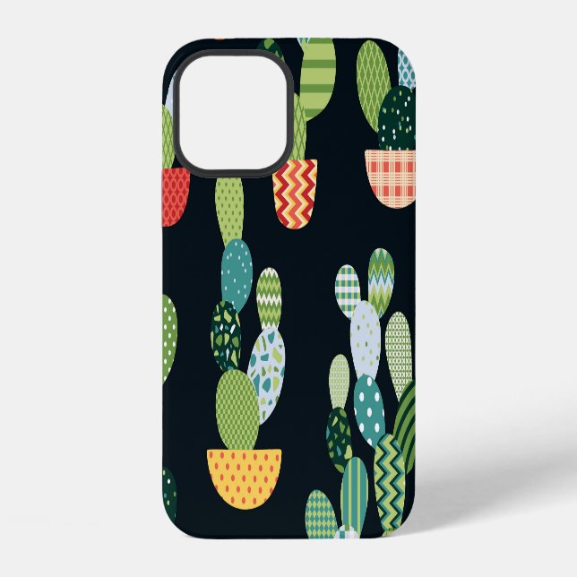 Patchwork Cactus Plants Seamless Pattern iPhone Case (Back)