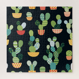 Patchwork Cactus Plants Seamless Pattern Jigsaw Puzzle