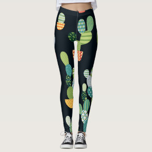 Patchwork Cactus Plants Seamless Pattern Leggings