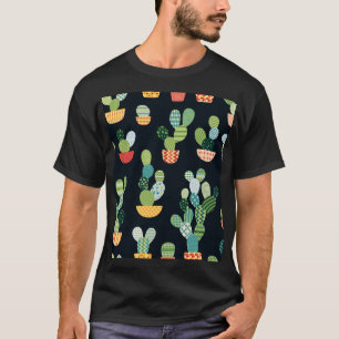 Patchwork Cactus Plants Seamless Pattern T-Shirt
