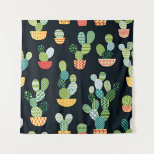 Patchwork Cactus Plants Seamless Pattern Tapestry