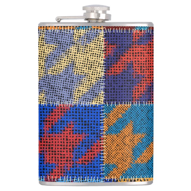 Patchwork canvas: imitation vintage pattern. hip flask (Front)