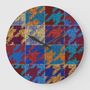 Patchwork canvas: imitation vintage pattern. large clock
