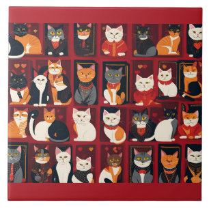 patchwork cats AI art ceramic tile