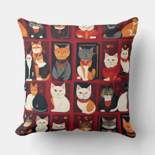 patchwork cats AI art pillow