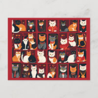 patchwork cats AI art postcard