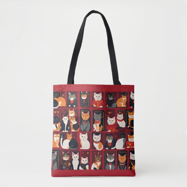 patchwork cats AI art tote bag (Front)