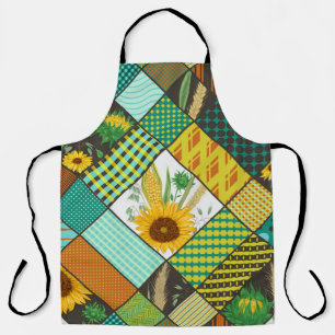 Patchwork cereals, sunflowers, geometric pattern. apron