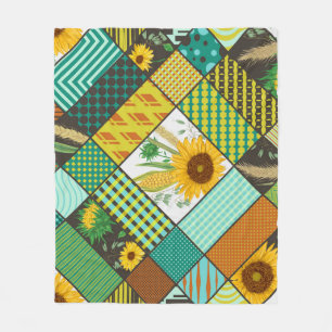 Patchwork cereals, sunflowers, geometric pattern. fleece blanket
