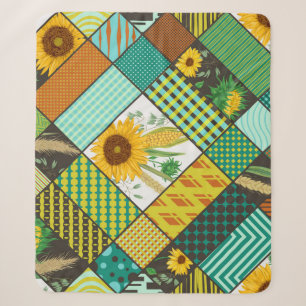 Patchwork cereals, sunflowers, geometric pattern. sherpa blanket