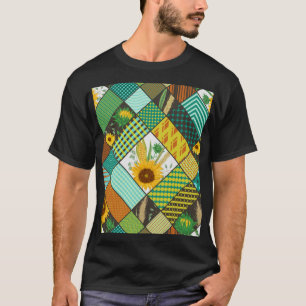 Patchwork cereals, sunflowers, geometric pattern. T-Shirt