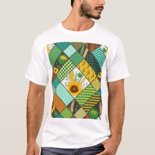 Patchwork cereals, sunflowers, geometric pattern. T-Shirt