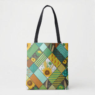 Patchwork cereals, sunflowers, geometric pattern. tote bag