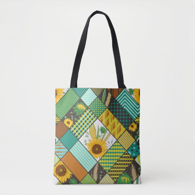 Patchwork cereals, sunflowers, geometric pattern. tote bag (Front)