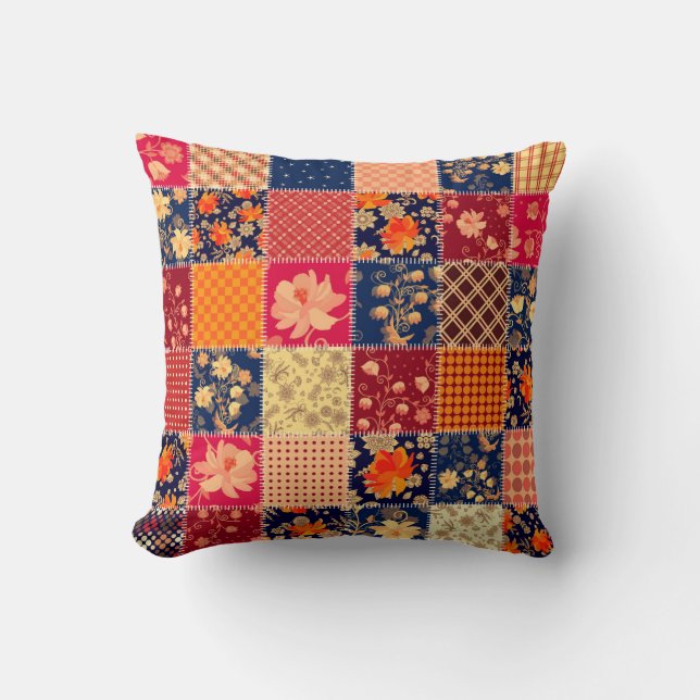 Patchwork Charm: Floral & Geometric Mix Cushion (Front)