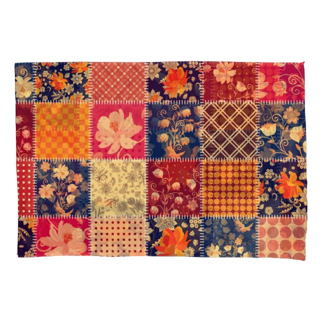 Patchwork Charm: Floral & Geometric Mix Pillowcase (Front)
