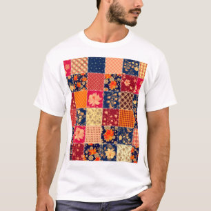 Patchwork Charm: Floral & Geometric Mix T-Shirt