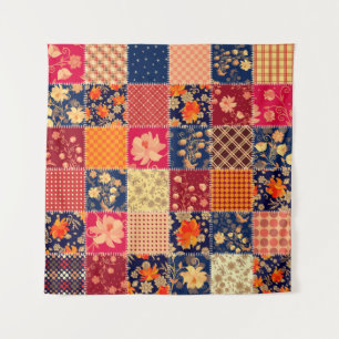 Patchwork Charm: Floral & Geometric Mix Tapestry