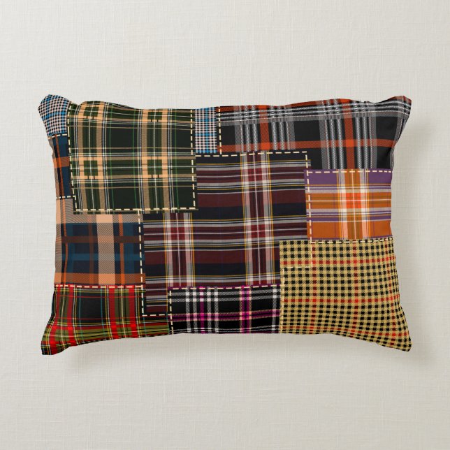 patchwork chercks pattern, tartan design, surface  decorative cushion (Front)