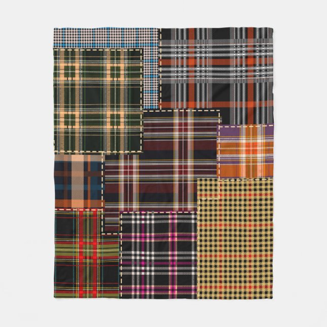 patchwork chercks pattern, tartan design, surface  fleece blanket (Front)
