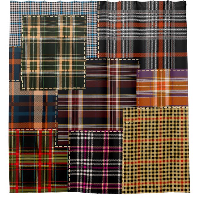 patchwork chercks pattern, tartan design, surface  shower curtain (Front)