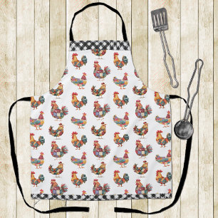 Patchwork Chickens and Gingham Print Apron