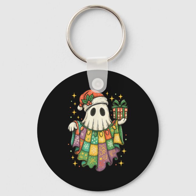 Patchwork Christmas Ghost Christmas, Christmas Boo Key Ring (Front)