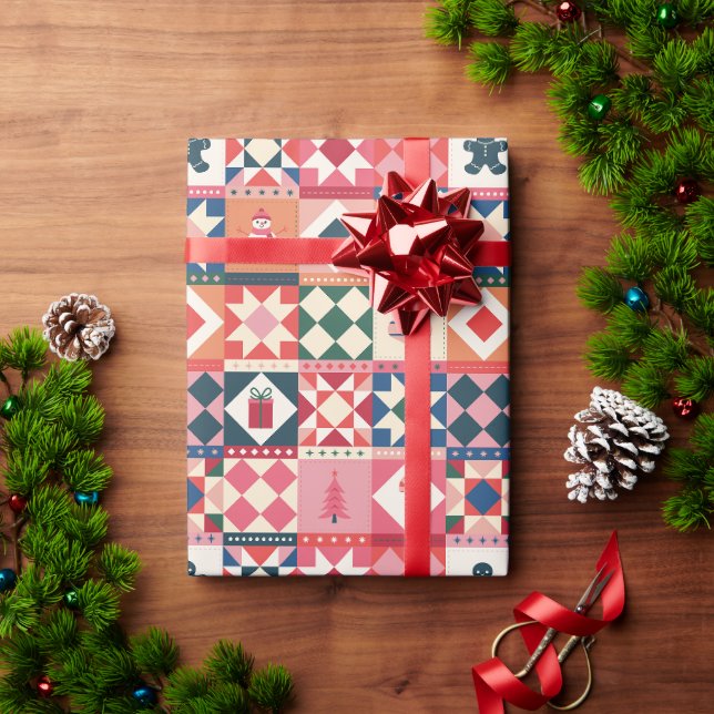 Patchwork Christmas Multicolored Wrapping Paper (Holiday Gift)