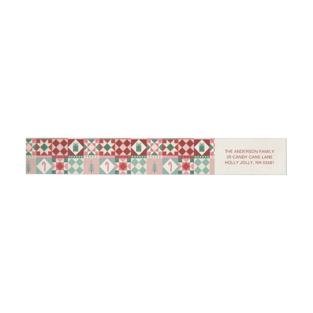 Patchwork Christmas Red, Pink, Green  Wrap Around Label (Individual)