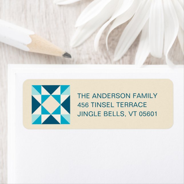 Patchwork Christmas Shades of Blue Return Address (Insitu)