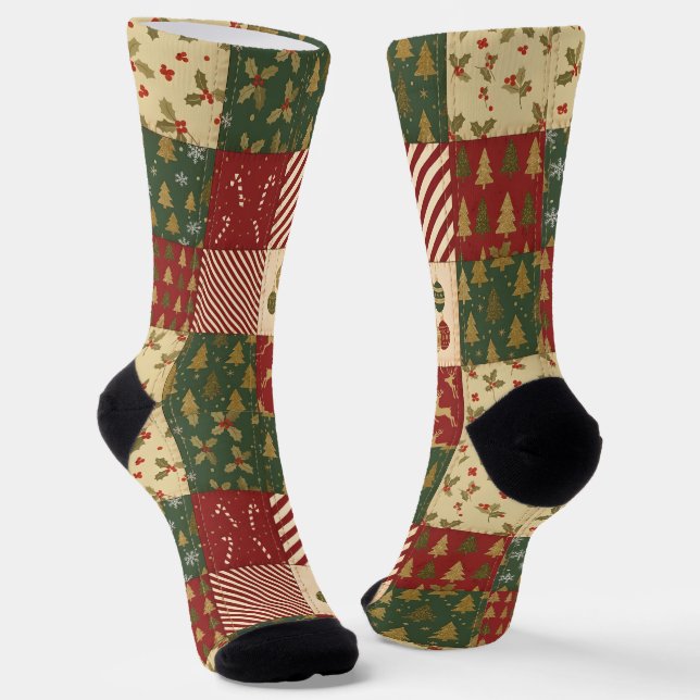 Patchwork Christmas Socks (Angled)