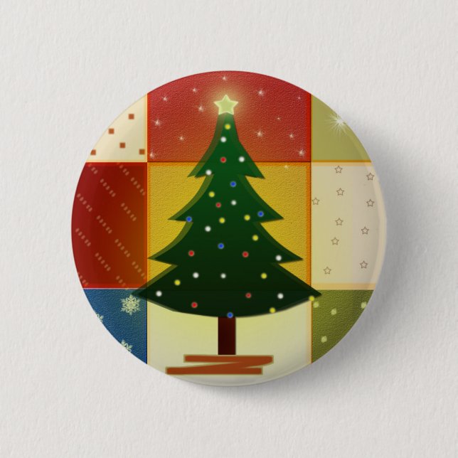 Patchwork Christmas tree 6 Cm Round Badge (Front)