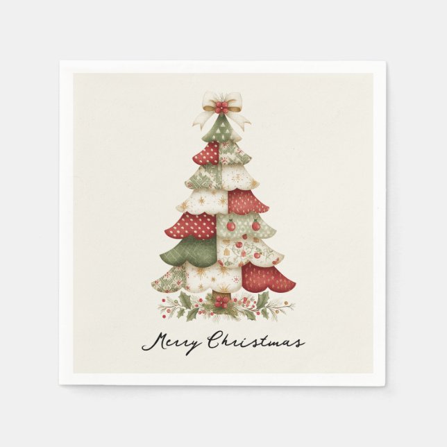 Patchwork Christmas Tree Christmas Napkin (Front)