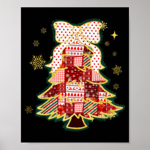 Patchwork Christmas Tree Coquette Bow Xmas Holiday Poster
