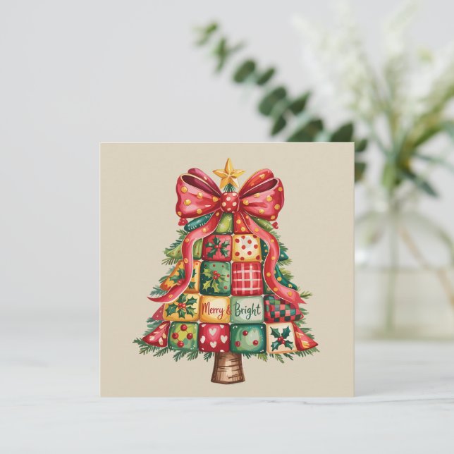 Patchwork Christmas Tree Coquette Xmas Tree  Holiday Card (Standing Front)