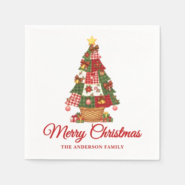 Patchwork Christmas Tree Napkin (Front)