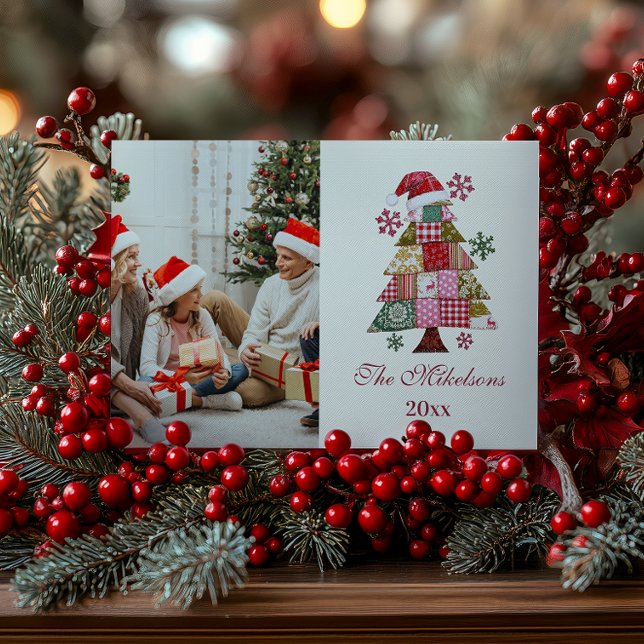 Patchwork Christmas Tree Preppy Holiday Card (Creator Uploaded)