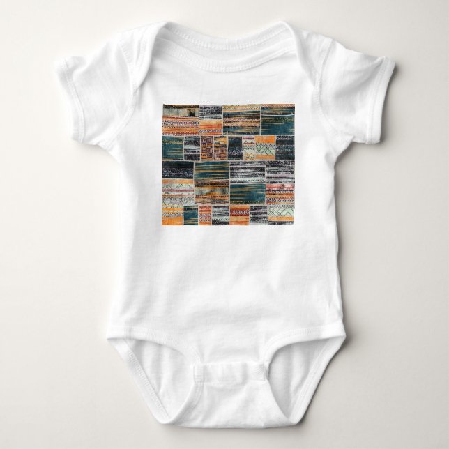 Patchwork collage mix, quilt pattern print. baby bodysuit (Front)