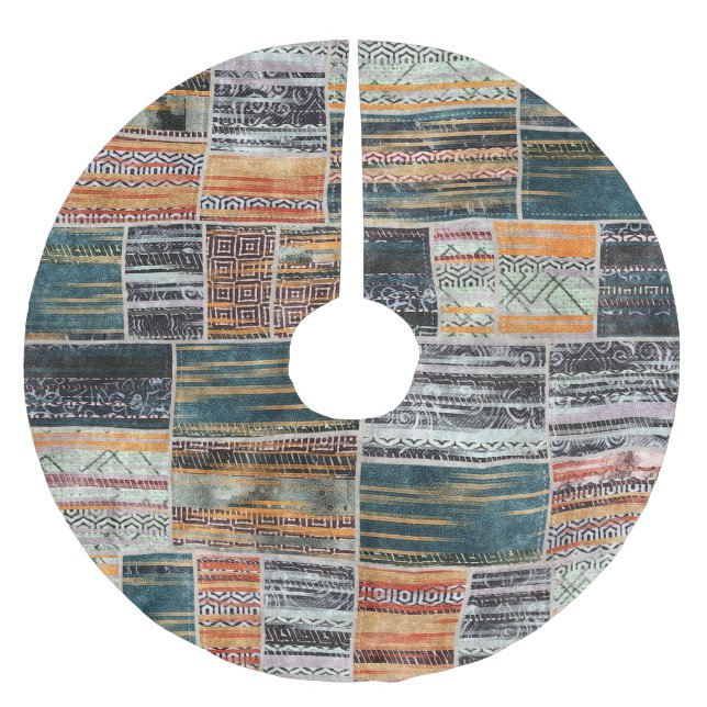 Patchwork collage mix, quilt pattern print. brushed polyester tree skirt (Front)