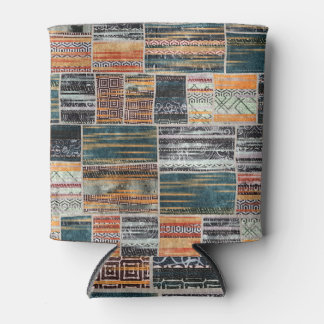 Patchwork collage mix, quilt pattern print. can cooler