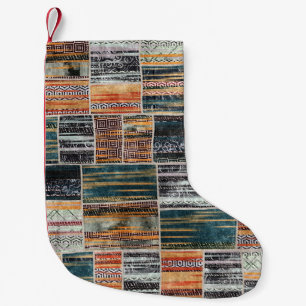 Patchwork collage mix, quilt pattern print. small christmas stocking
