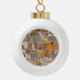 Patchwork collage, quilt mix pattern ceramic ball christmas ornament