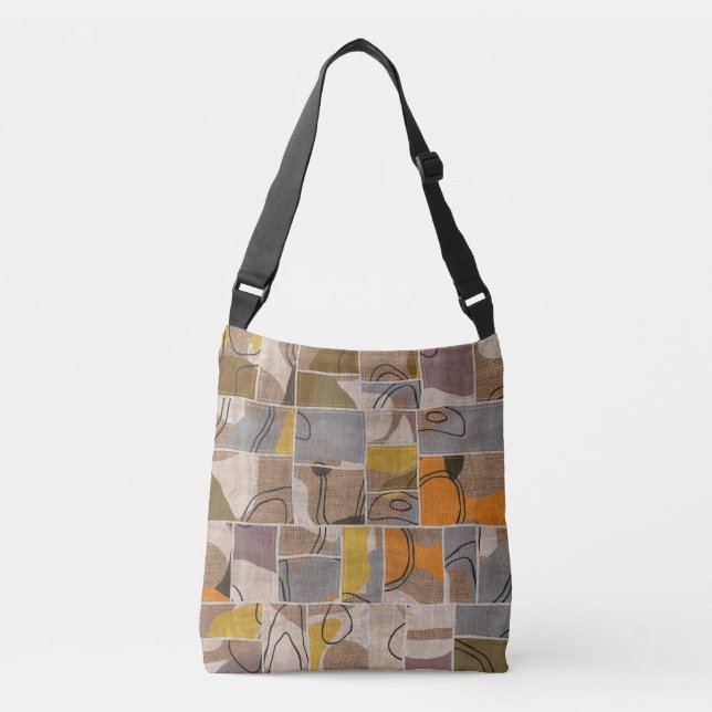 Patchwork collage, quilt mix pattern crossbody bag (Front)