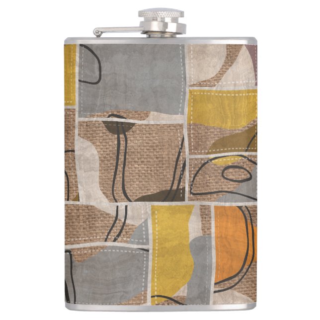 Patchwork collage, quilt mix pattern hip flask (Front)