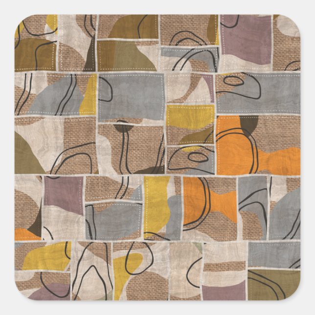 Patchwork collage, quilt mix pattern square sticker (Front)
