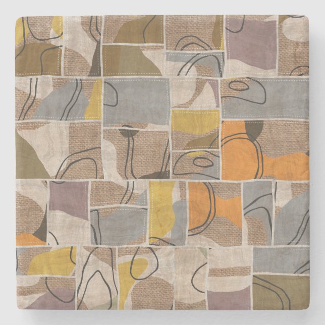 Patchwork collage, quilt mix pattern stone coaster (Front)